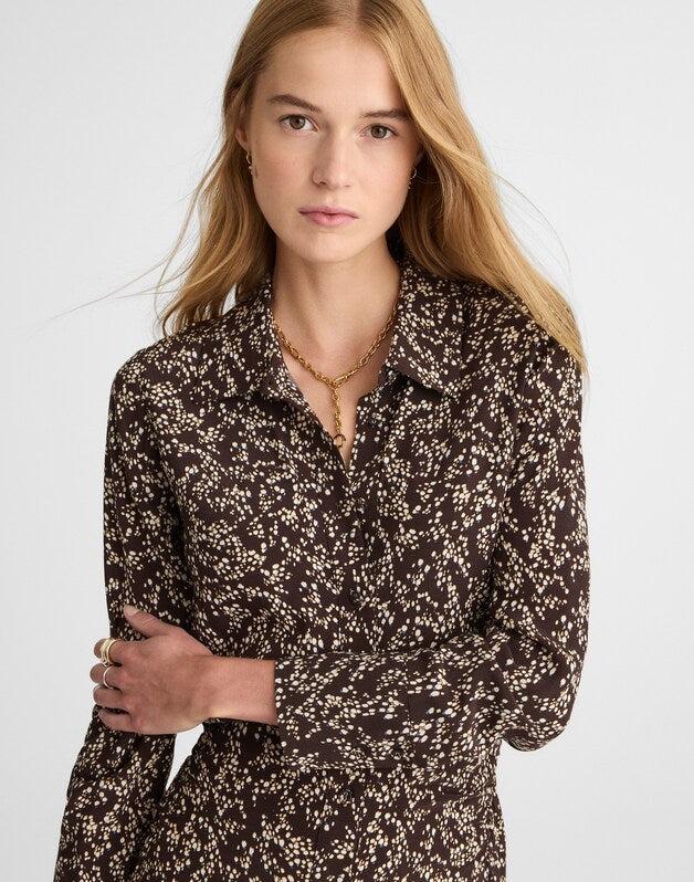 Ruched Midi Shirtdress BRIDGETTE SPOTS  BROWN