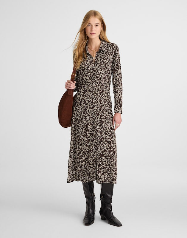Ruched Midi Shirtdress BRIDGETTE SPOTS  BROWN