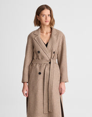 Double-Faced Brushed Long Coat in Houndstooth DARK COCOA