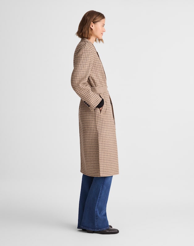 Double-Faced Brushed Long Coat in Houndstooth DARK COCOA
