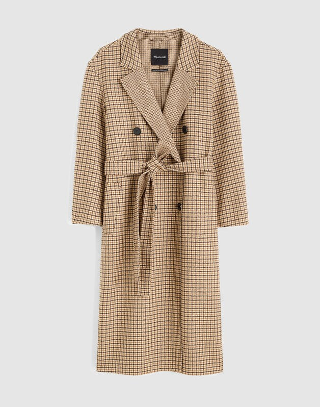 Double-Faced Brushed Long Coat in Houndstooth DARK COCOA