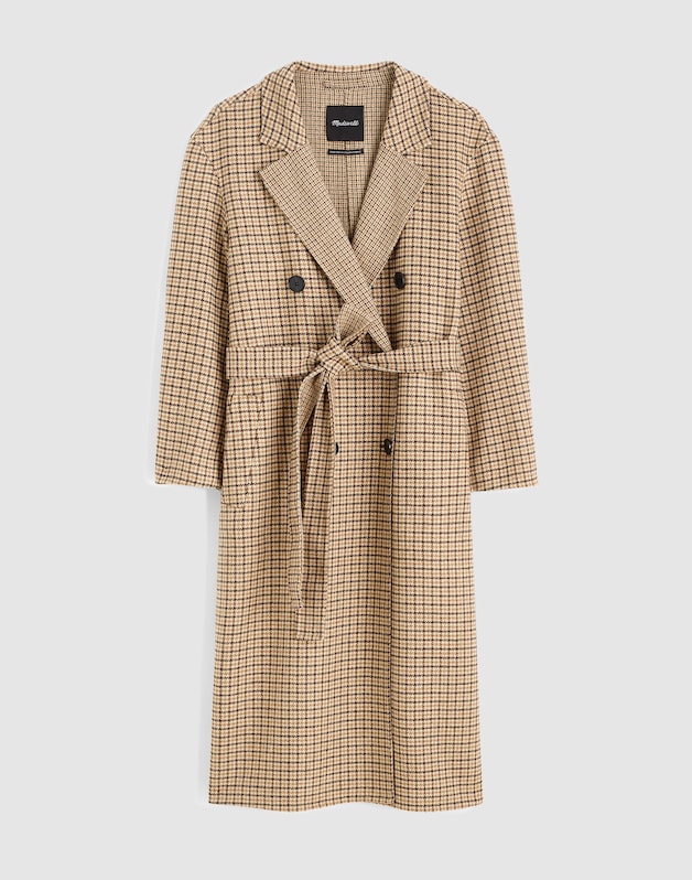 Double-Faced Brushed Long Coat in Houndstooth DARK COCOA