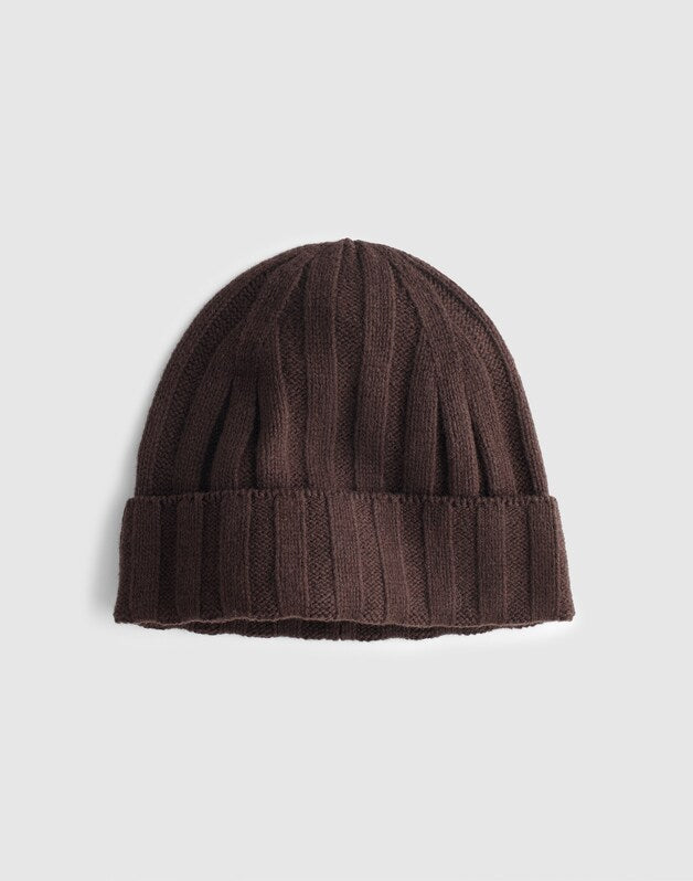 Ribbed Beanie in Heritage Merino Wool HEATHER DARK BROWN