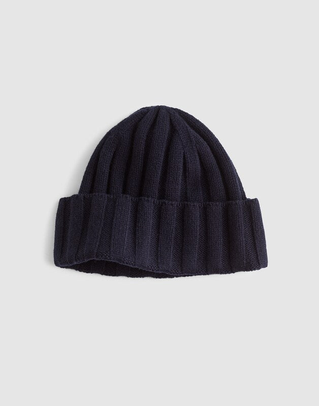 Ribbed Beanie in Heritage Merino Wool NAVY