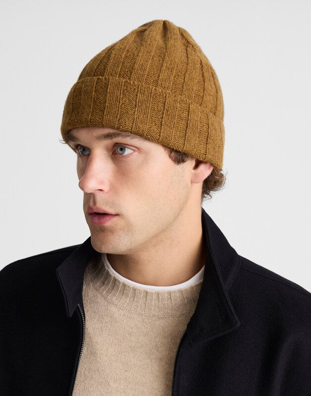 Ribbed Beanie in Heritage Merino Wool HEATHER ANTIQUE GOLD