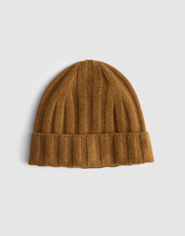 Ribbed Beanie in Heritage Merino Wool HEATHER ANTIQUE GOLD