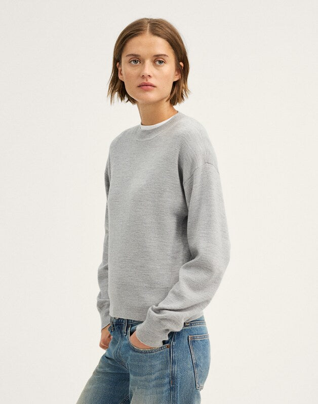 Relaxed Crewneck Sweater in Merino-Silk Blend MEDIUM HTR GREY