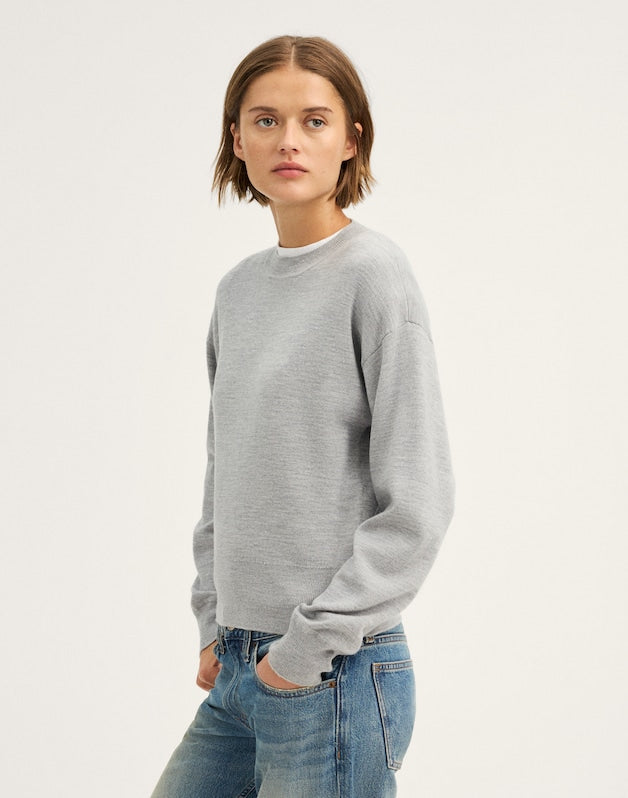 Relaxed Crewneck Sweater in Merino-Silk Blend MEDIUM HTR GREY