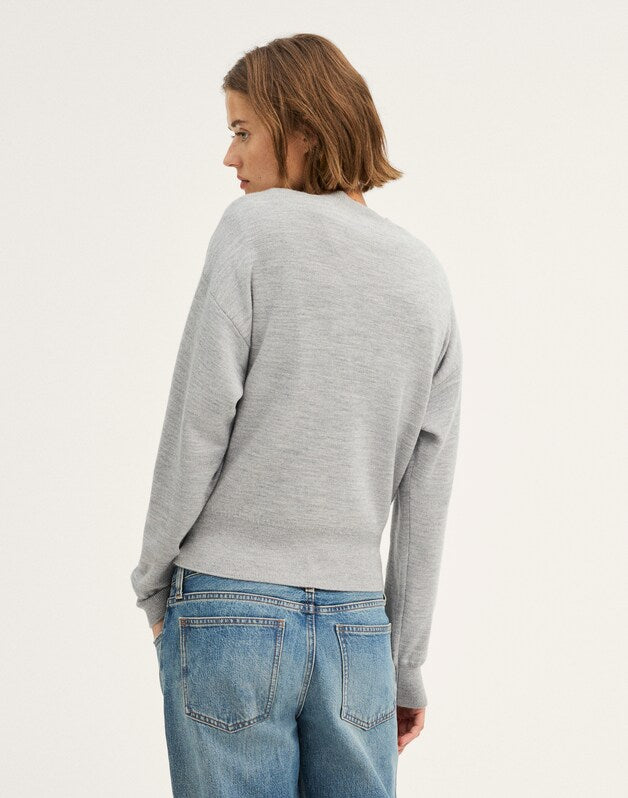 Relaxed Crewneck Sweater in Merino-Silk Blend MEDIUM HTR GREY