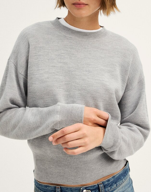Relaxed Crewneck Sweater in Merino-Silk Blend MEDIUM HTR GREY