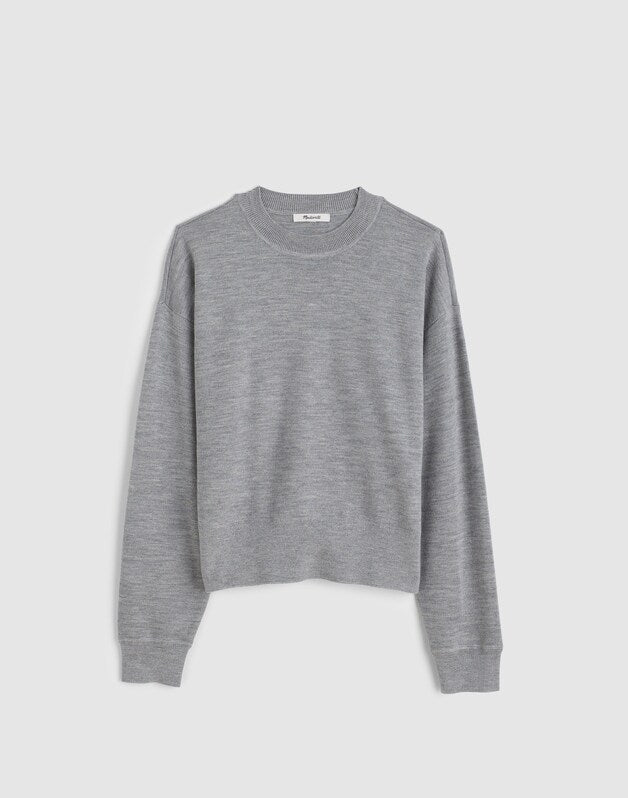 Relaxed Crewneck Sweater in Merino-Silk Blend MEDIUM HTR GREY