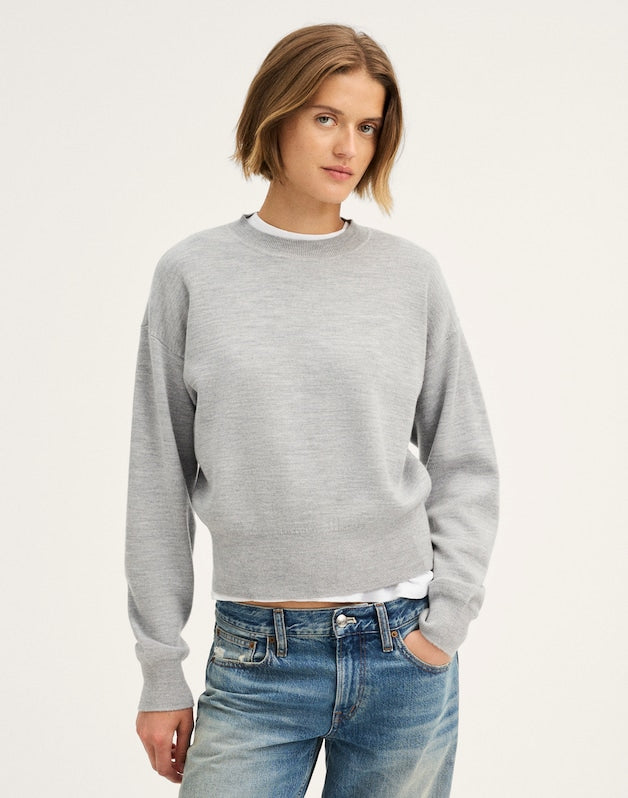 Relaxed Crewneck Sweater in Merino-Silk Blend MEDIUM HTR GREY