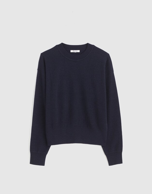 Relaxed Crewneck Sweater in Merino-Silk Blend DARK NAVY
