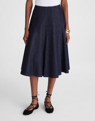 Flared Denim Midi Skirt in Rinse Wash RINSE WASH