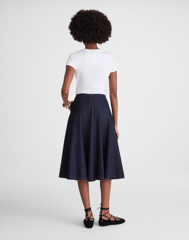 Flared Denim Midi Skirt in Rinse Wash RINSE WASH