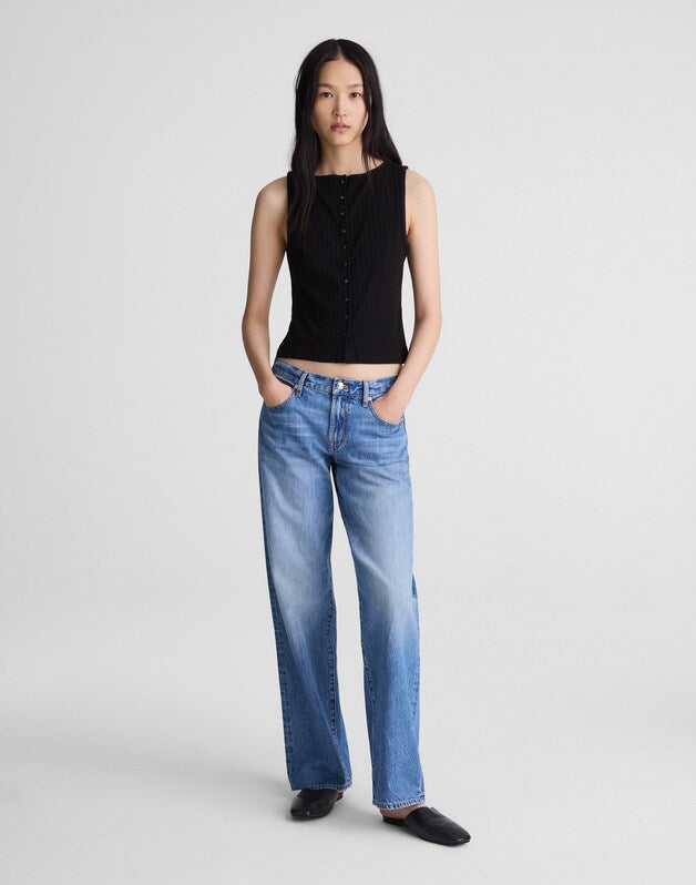 Ribbed Crewneck Shell Top JET BLACK