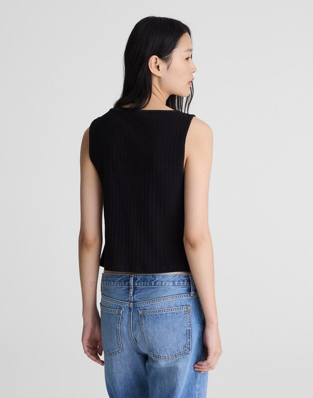 Ribbed Crewneck Shell Top JET BLACK