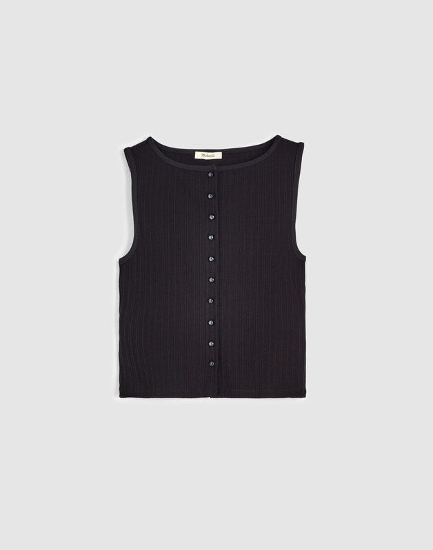 Ribbed Crewneck Shell Top JET BLACK