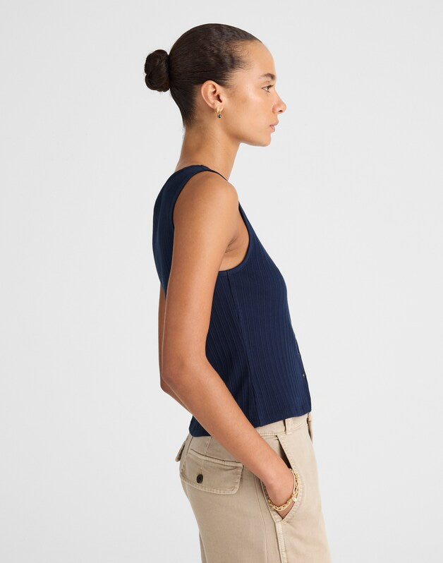 Ribbed Crewneck Shell Top MIDNIGHT NAVY