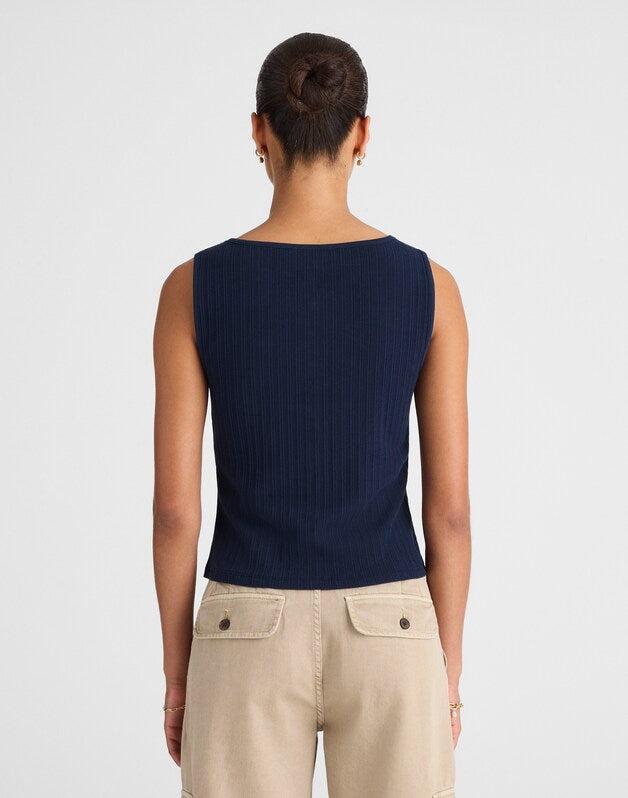 Ribbed Crewneck Shell Top MIDNIGHT NAVY