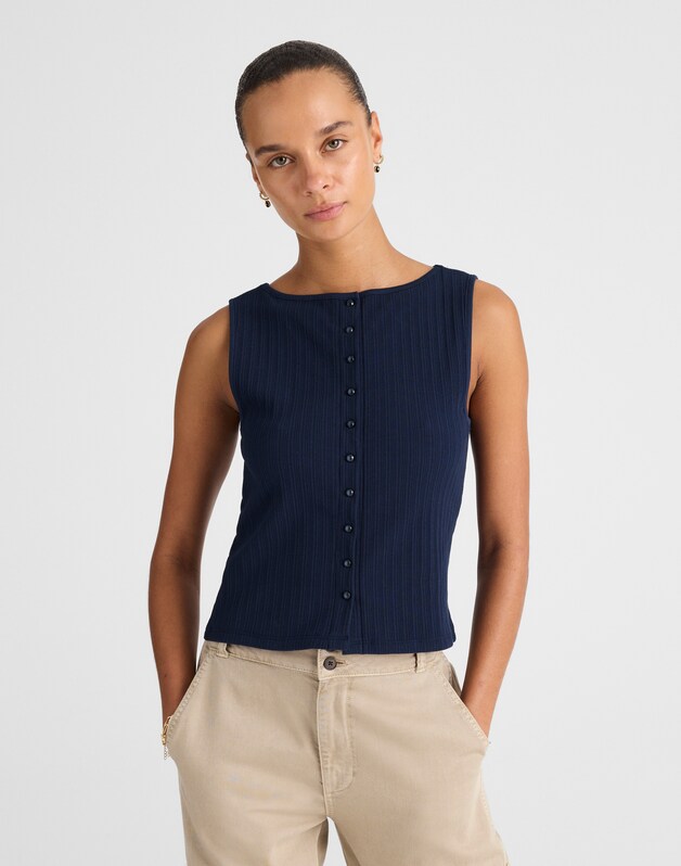 Ribbed Crewneck Shell Top MIDNIGHT NAVY