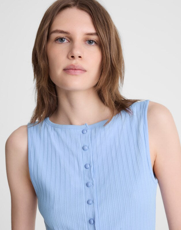 Ribbed Crewneck Shell Top TRANQUIL BLUE