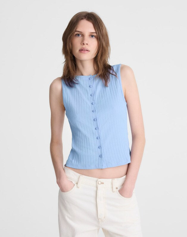 Ribbed Crewneck Shell Top TRANQUIL BLUE