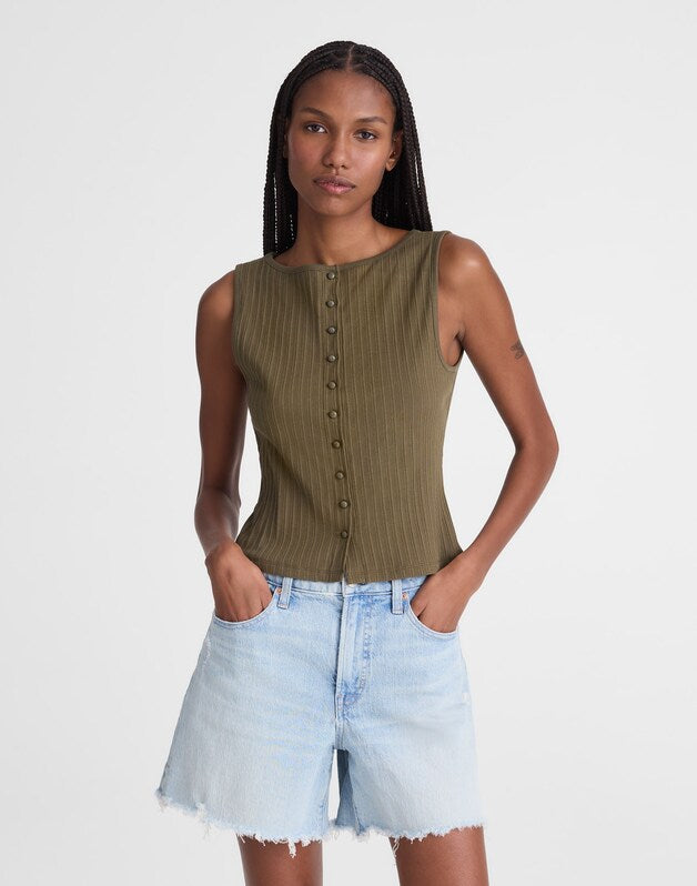 Ribbed Crewneck Shell Top FADED IVY