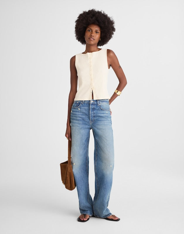 Ribbed Crewneck Shell Top VINTAGE IVORY
