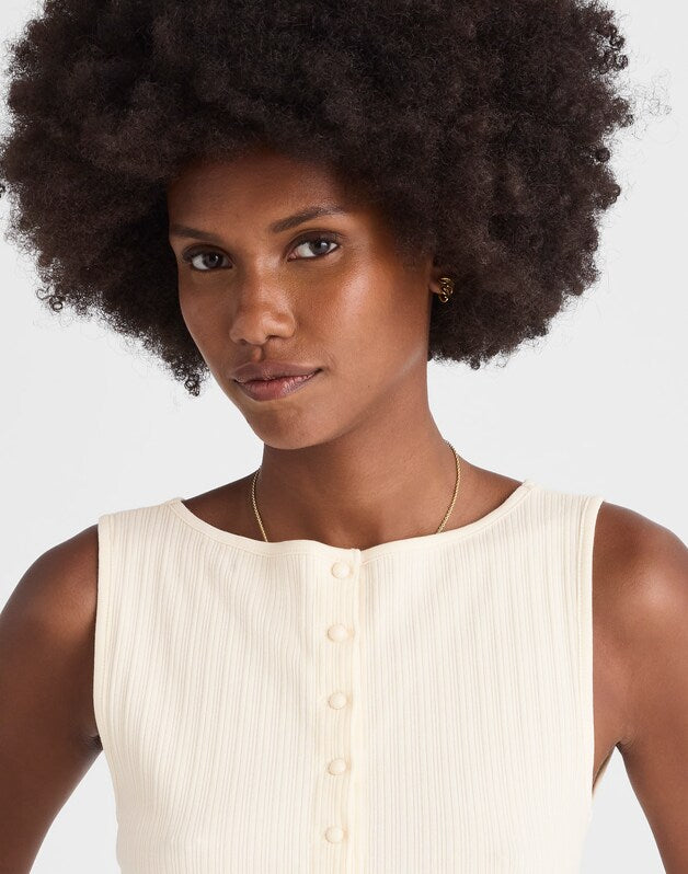 Ribbed Crewneck Shell Top VINTAGE IVORY