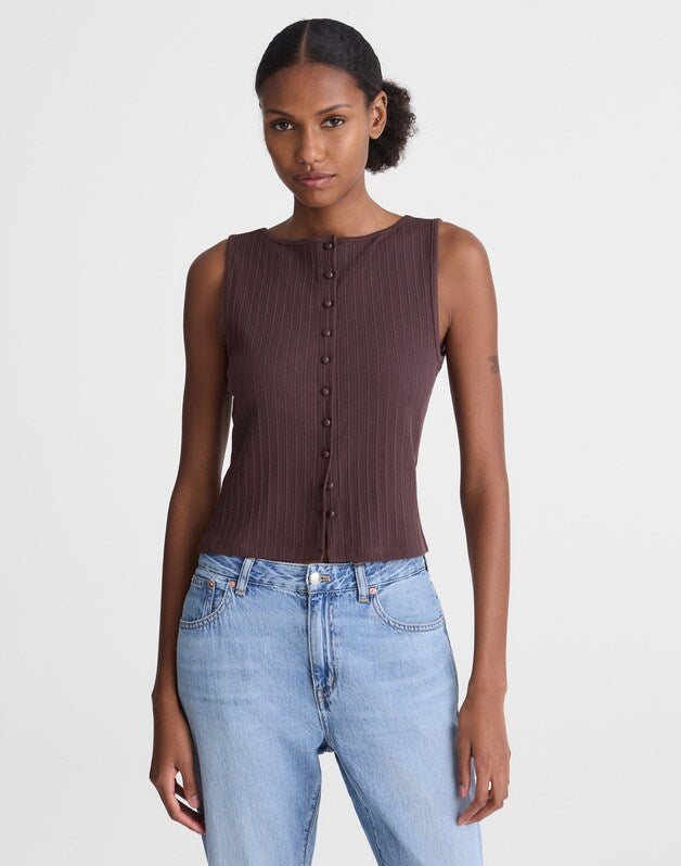 Ribbed Crewneck Shell Top CHOCOLATE PLUM