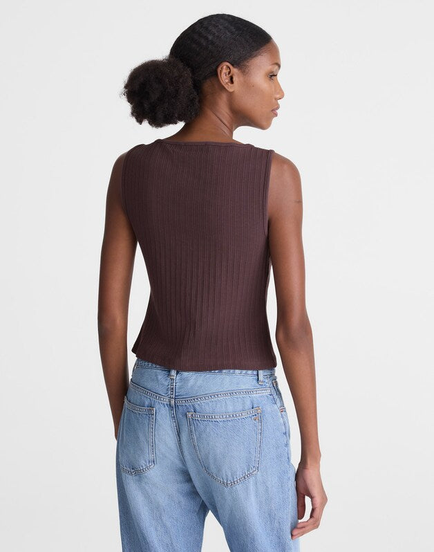 Ribbed Crewneck Shell Top CHOCOLATE PLUM