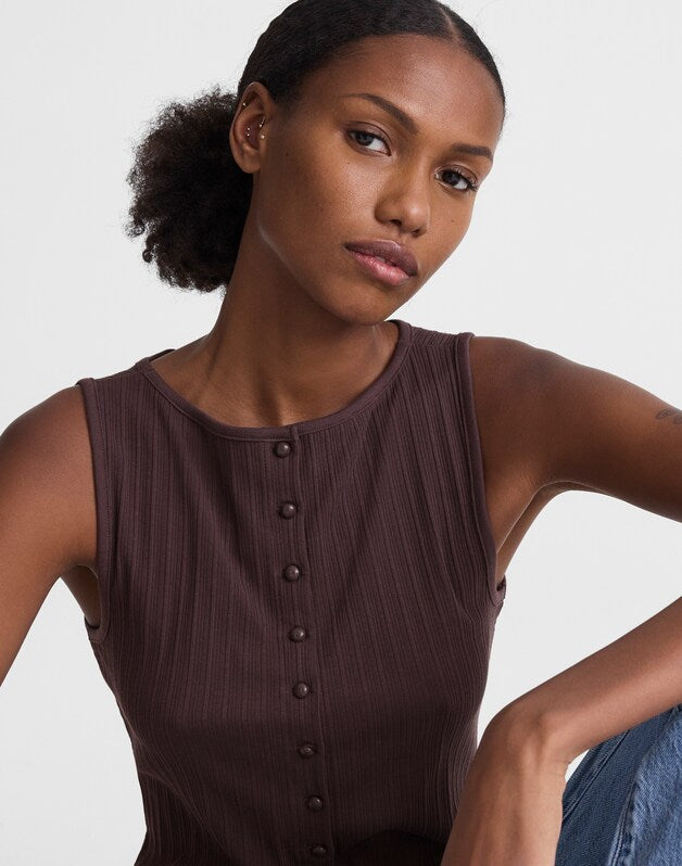 Ribbed Crewneck Shell Top CHOCOLATE PLUM