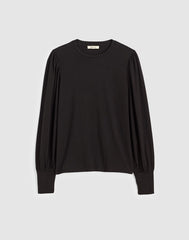 Smocked Long-Sleeve Top in Soft Slub JET BLACK