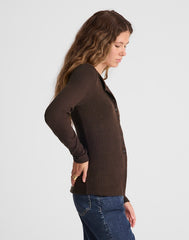 Textural Cutaway Crewneck Cardigan MOLASSES