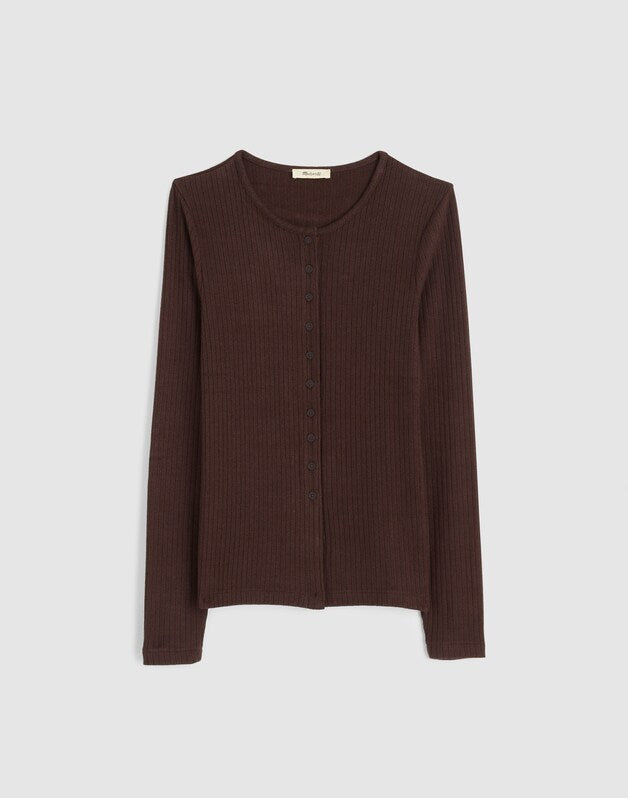 Textural Cutaway Crewneck Cardigan MOLASSES