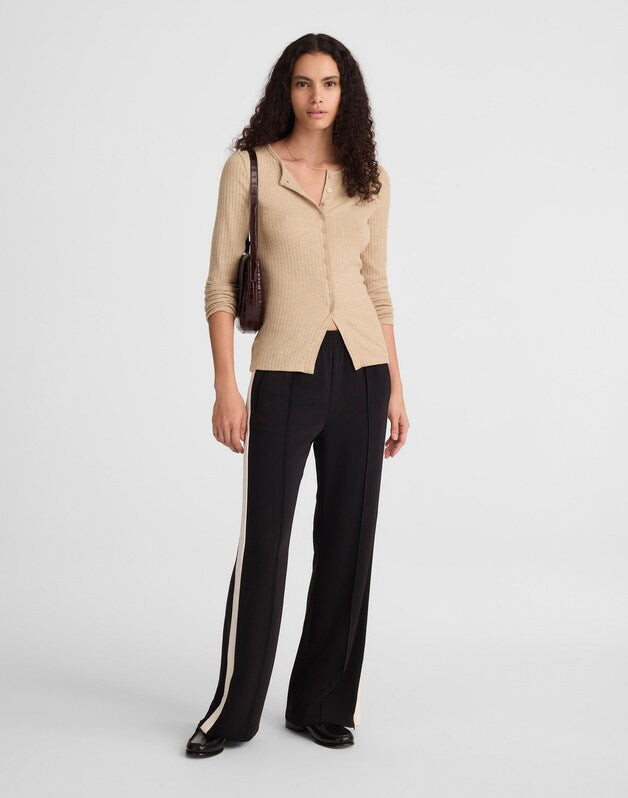 Textural Cutaway Crewneck Cardigan CLASSIC CAMEL