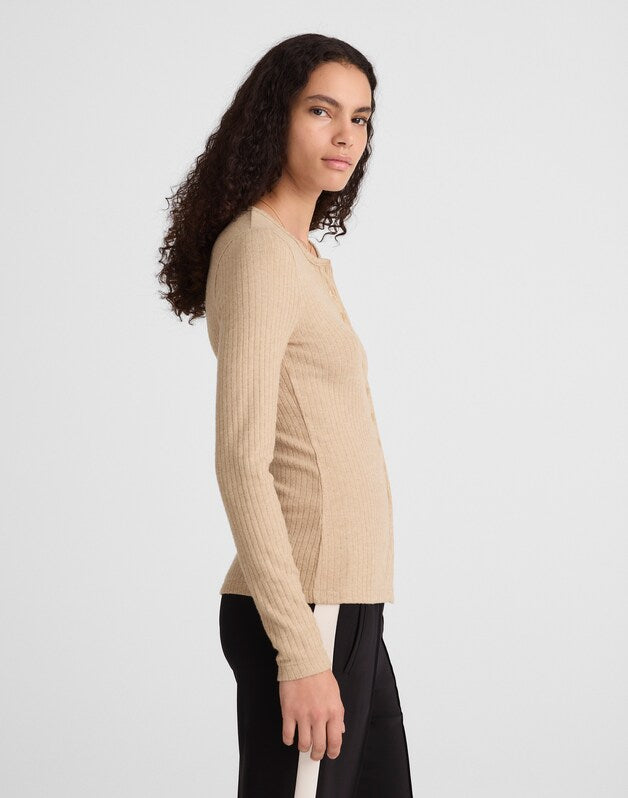 Textural Cutaway Crewneck Cardigan CLASSIC CAMEL