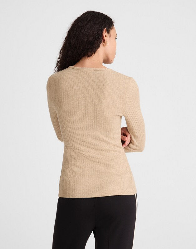 Textural Cutaway Crewneck Cardigan CLASSIC CAMEL