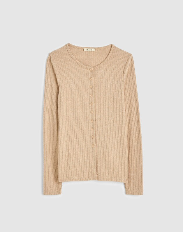 Textural Cutaway Crewneck Cardigan CLASSIC CAMEL