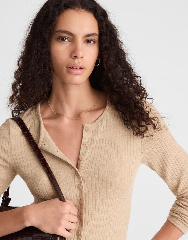 Textural Cutaway Crewneck Cardigan CLASSIC CAMEL