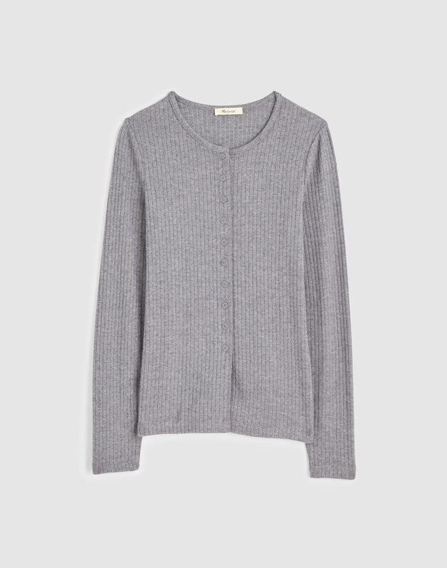 Textural Cutaway Crewneck Cardigan HTHR CHARCOAL