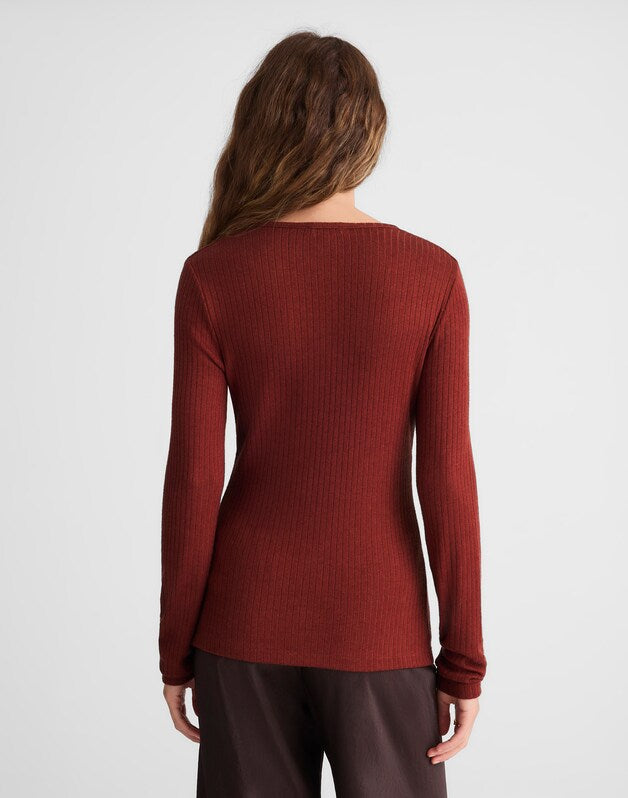 Textural Cutaway Crewneck Cardigan DEEP REDWOOD