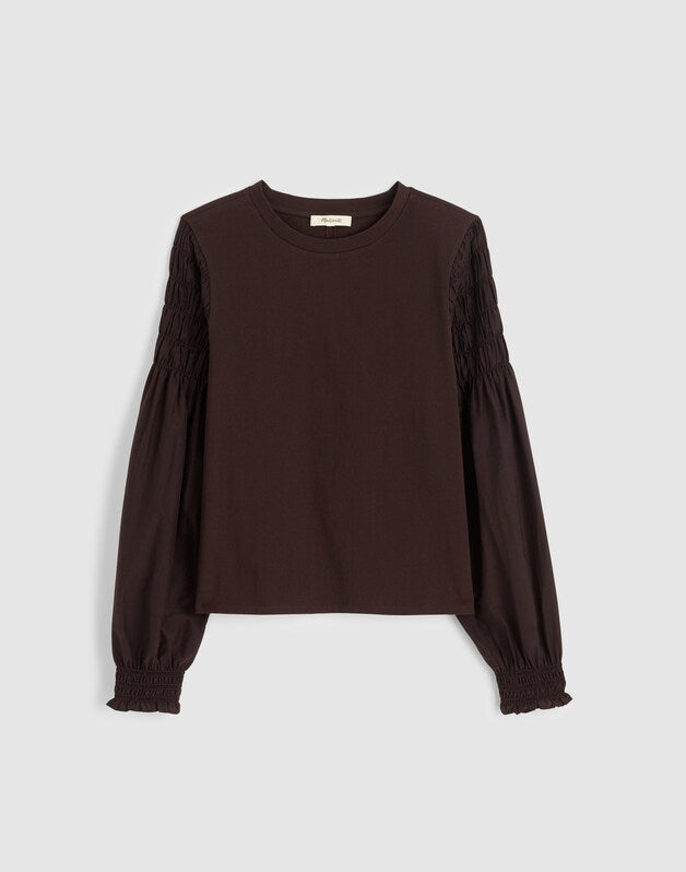 Smocked Long-Sleeve Tee BLACK WALNUT
