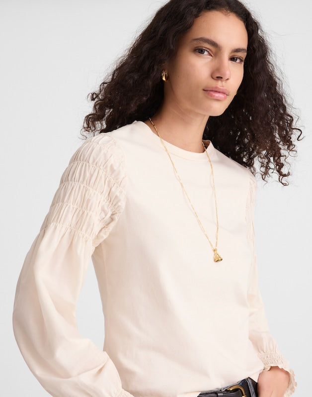 Smocked Long-Sleeve Tee VINTAGE IVORY