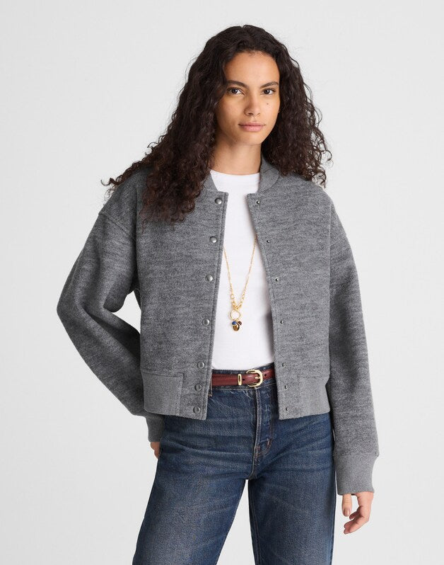 Double-Faced Knit Bomber Jacket HTHR CHARCOAL