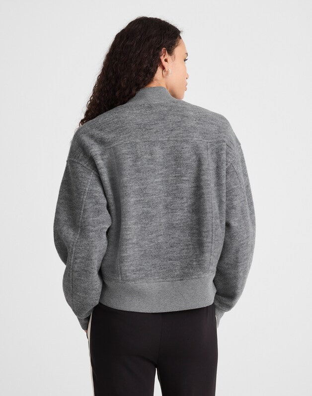 Double-Faced Knit Bomber Jacket HTHR CHARCOAL