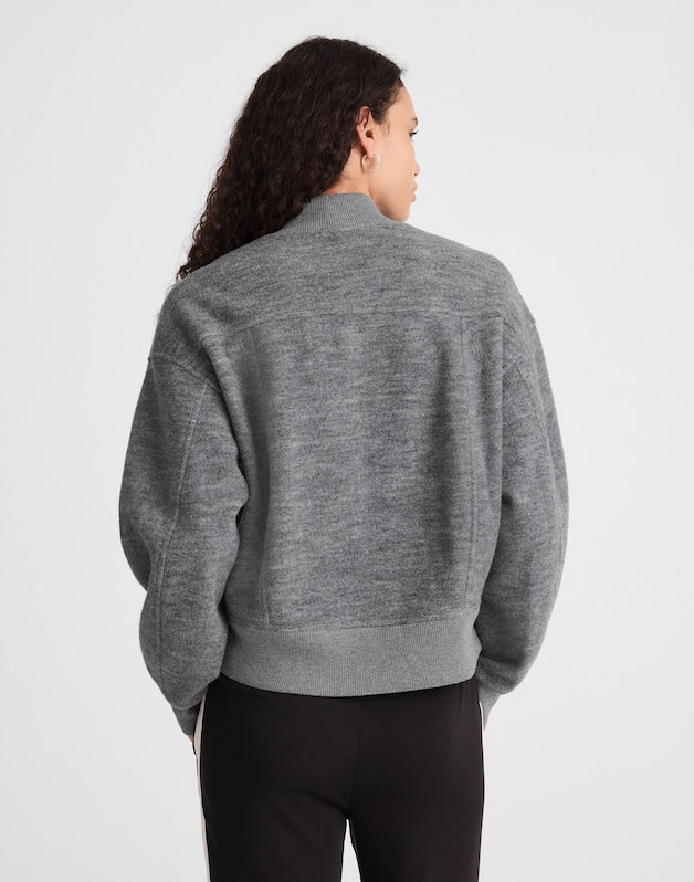 Double-Faced Knit Bomber Jacket HTHR CHARCOAL