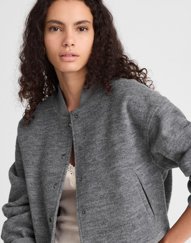 Double-Faced Knit Bomber Jacket HTHR CHARCOAL