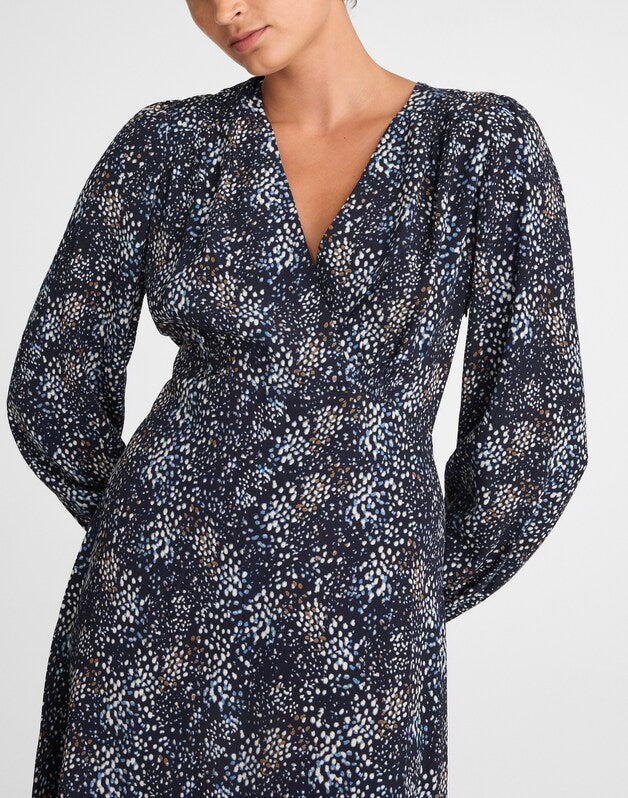 Faux-Wrap Midi Dress in Floral SABRINA DOTS NAVY MULTI